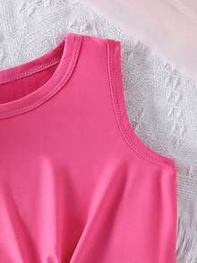 Genkimix Kids Young Girls Casual Sleeveless Top & Striped Shorts 2 Pieces Set With 3D Bow Design - Hot Pink - View 5