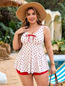 Swim Lushoire Setelan Baju Renang Wanita Ukuran Besar 2 Potong Motif Acak Atasan Tank Top & Bawahan, Tali Serut Depan, Pengontrol Perut, Melangsingkan, Baju Renang Pantai Minimalis untuk Liburan - MultiWarna - View 4