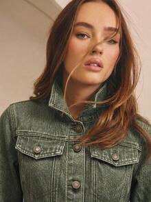 Aralina Women's Casual Washed Denim Jacket - Green - View 8
