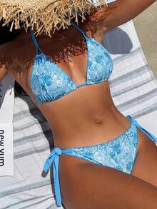 Swim Vcay Women's Fashion Shell Print Swimsuit Set - Blue - View 4