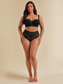 SHEIN BAE CURVE 加大码舒适无缝钢圈加厚可调节文胸，单件装内衣，提升 - 黑色 - 查看 3