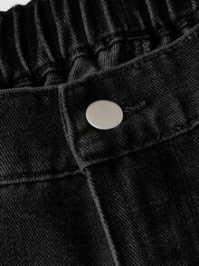 SHEIN MOD 大尺碼女款口袋寬腿鬆身休閒百搭牛仔長褲 - 黑色 - 查看 3