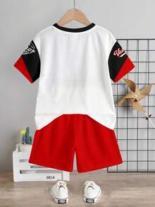 Baby Boy Casual Minimalist T-Shirt Set, Classic Cool Racing Culture Graphic Print, Suitable For Spring And Summer - Multicolor - View 3