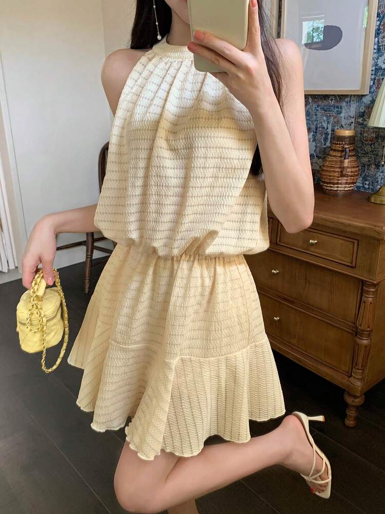 Spring Summer Sleeveless Vest Top Yellow Cropped Top A-Line Skirt Set Casual Vacation Style Elegant Sweet Women 2pcs Set