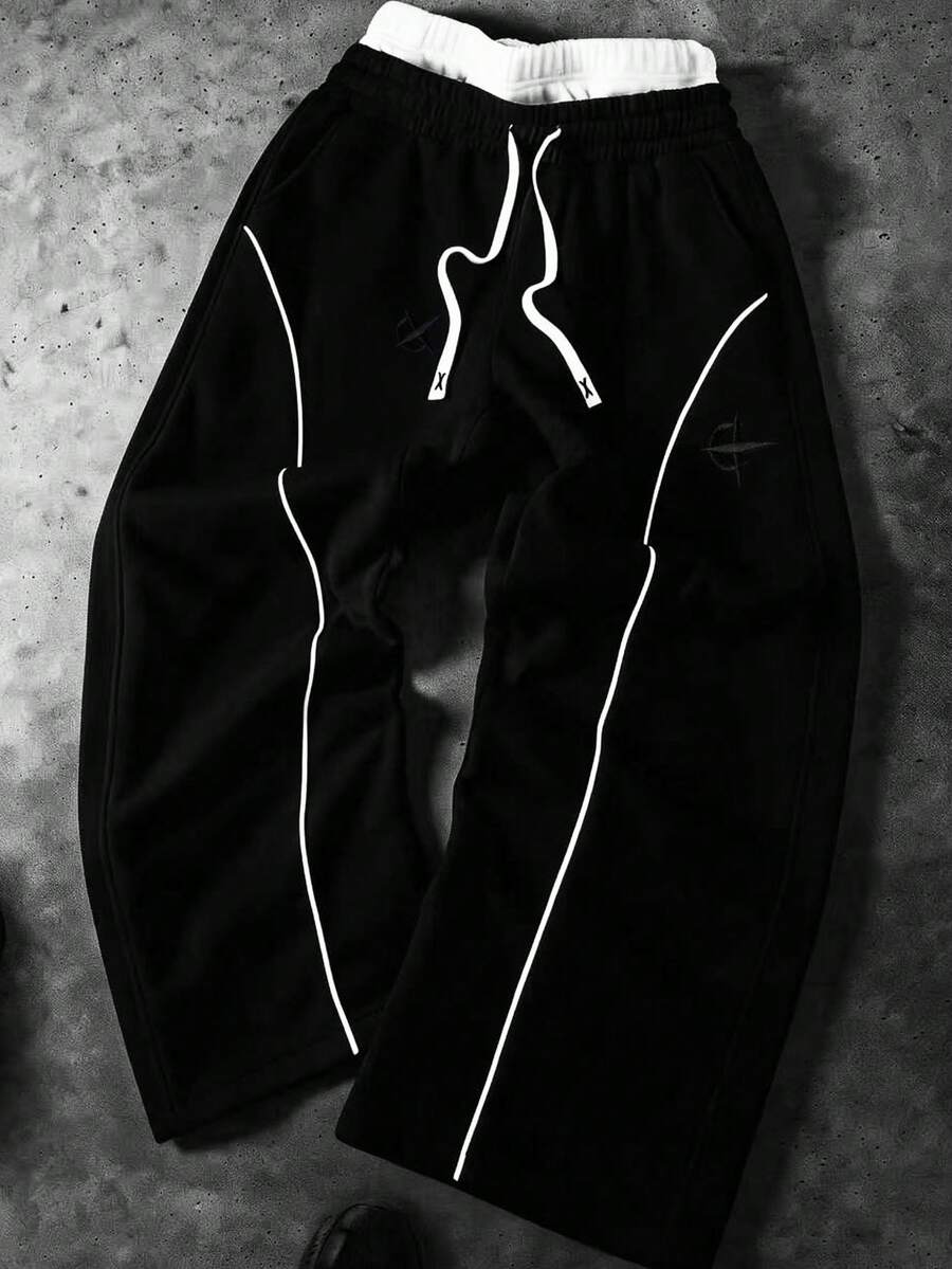 PAVTROS Men's Street Hip-Hop Sweatpants Wide Leg - Black - View 1