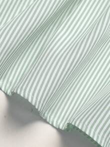 SHEIN 青少年女孩夏季休閒度假綠色條紋後蝴蝶結裝飾細肩帶上衣與寬鬆短褲套裝 - 綠色 - 查看 4