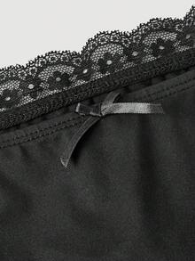SHEIN MOD 女士黑色蕾丝拼接露肩修身短袖T恤 - 黑色 - 查看 3