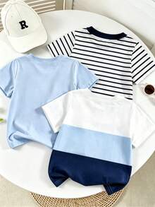 Souflis Souflis 小男孩 3 件組圖案 T-shirt，舒適時尚，適合春夏季休閒穿著 - 彩色 - 查看 2