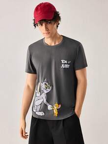 Strevion TOM & JERRY Kaos Pria Minimalis Motif Grafis , Kerah Bulat, Lengan Pendek, Musim Panas - Dark Grey - View 8