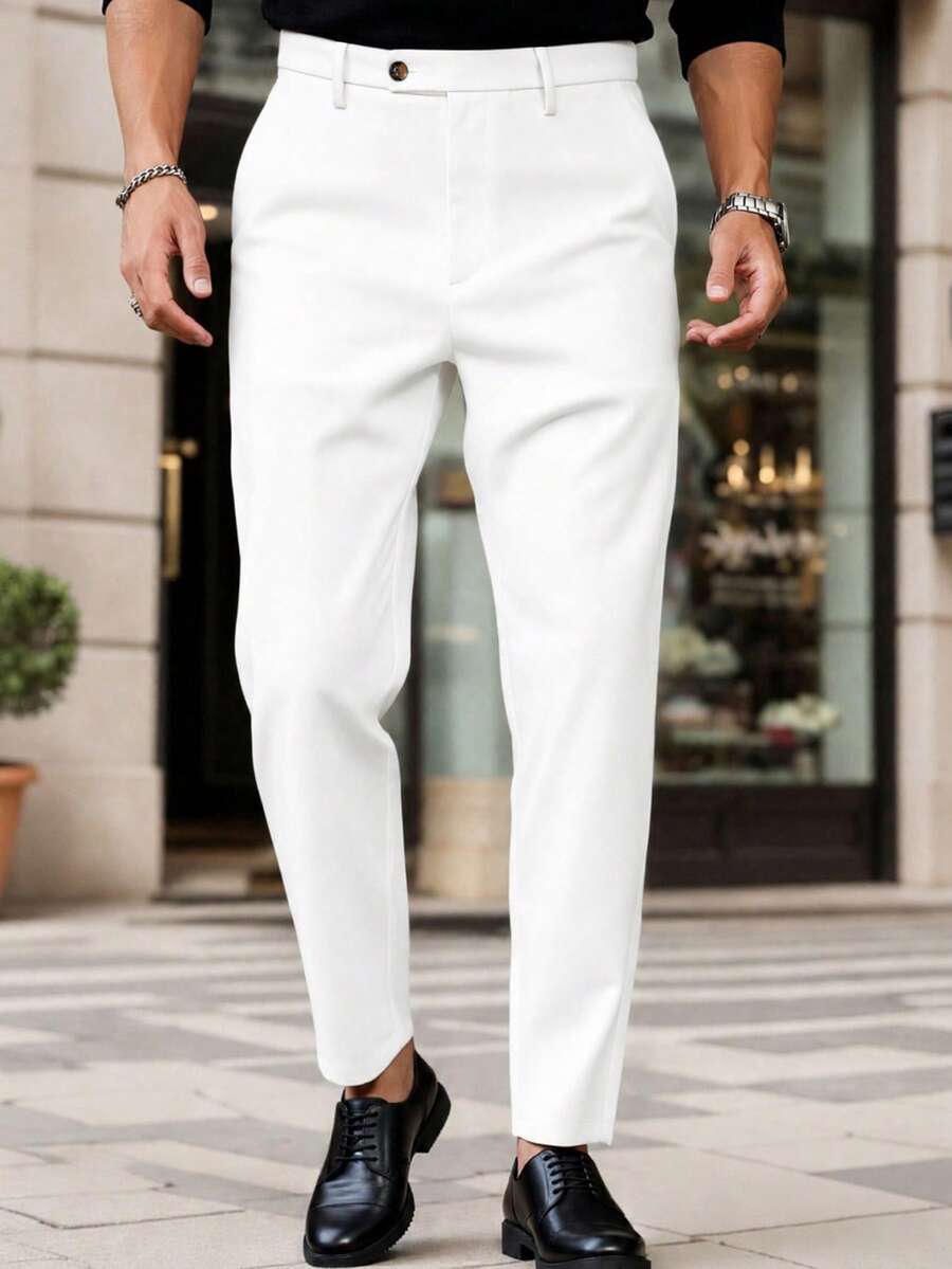 Manfinity Mode Men's Solid Color Simple Daily Slim Fit Suit Pants Formal, Ceremony - White - View 1