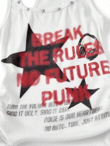 ROMWE Grunge Punk 女款 PUNK 音樂節星星印花迷你洋裝 - 白色 - 查看 3