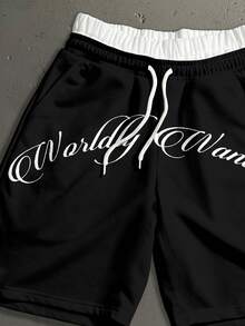 Salvezio OEM Men's Letter Print Double Layer Waist Sweatpants - Black - View 3