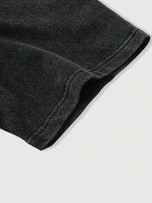 Manfinity  Camiseta de hombre con estampado de letras oscuras en tela lavada, estilo callejero INS, adecuada para festivales de música - Negro - Ver 5
