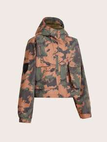 WanderVale Allover Print Flap Pocket Zip Up Jacket Sports - Army Green - View 3