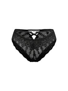 DesireSculpt Plus Size Cup Series Heart Floral Lace Patchwork Heart Buckle Decor Panty Set 3pcs - Multicolor - View 3