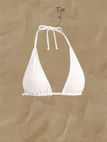 Elavelle Women's Solid Color Halter Bikini Top For Spring And Summer - White - View 3