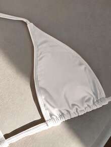 Elavelle Women's Solid Color Halter Bikini Top For Spring And Summer - White - View 6