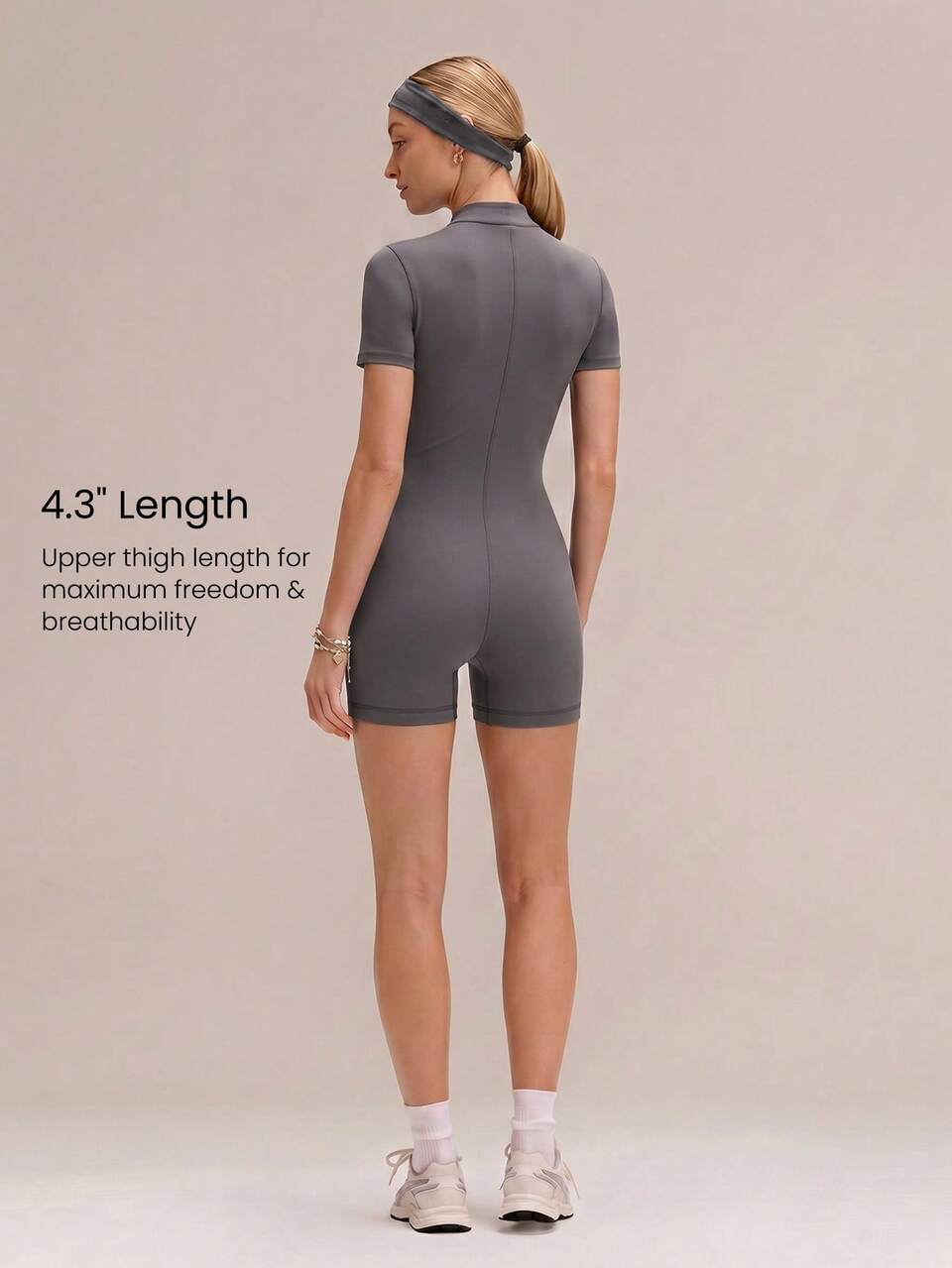 4.4" ButterFit GlowSuit Quick-Dry UV Protection Short Sleeve Front Zipper Curved Paneling Back Seam Design Anti-Slip Hem Zip Bodysuit Summer