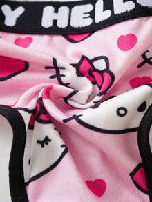 HELLO KITTY AND FRIENDS | SHEIN 女款對比滾邊文字愛心印花可愛丁字褲 - 玫紅色 - 查看 7