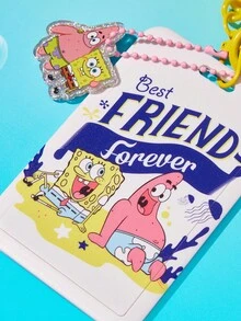 SpongeBob SquarePants | SHEIN Keychain Badge Holder , Yellow Spring Card Cover Keychain With Cartoon Charm, Bag Pendant - Yellow - View 5
