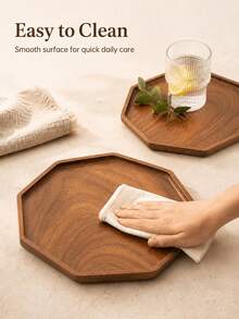 1 pieza Bandeja octagonal de madera para múltiples propósitos como ensaladas, postres, frutas, frutos secos y aperitivos, con superficie pulida - Perfecta para decoración de cocina y exhibición en la mesa, Navidad, vuelta al colegio, fiestas - Color del registro - Ver 6