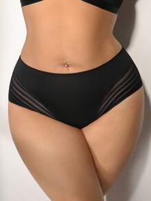 SHEIN Plus Size Sexy Mesh Patchwork Low-Waist Panties - Black - View 4