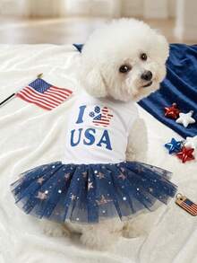 PETSIN 4th Of July USA Flag Printed Blue Stars Mesh Dress, Suitable For Cats & Dogs - Multicolor - View 2