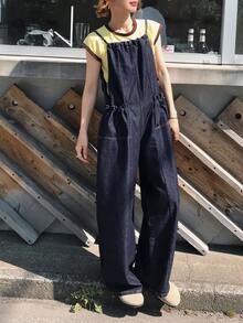 FRIFUL 女款休閒百搭日常牛仔吊帶連身褲 - 藍色 - 查看 2