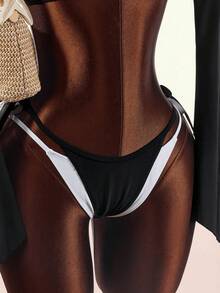 Amplova Women's Long Sleeve Color Block Swimwear, Sexy Avant-Garde Style, Suitable For Vacation And Beach Party Wear, 2 In 1 Detail Summer Black - Black and White - View 9
