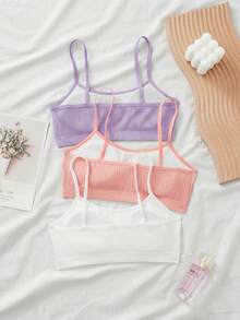 SHEIN 青少年女孩黑白粉簡約休閒加厚親膚舒適內衣學生胸罩3件組 - 彩色 - 查看 2