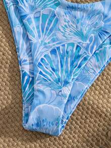 Swim Mod Summer Vacation Sexy Fashion Full Shell Print Halter Neck Tie Two Pieces Bikini Set Set - Multicolor - View 5