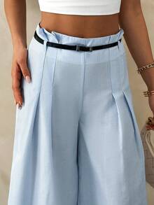 EURMUSE Blue And White Stripe Elegant Casual Wide Leg Pant With Belt Pants For Summer And Spring Brunch Teachers' Day Vacation Business - Blue and White - View 6