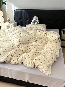 Cirelle 3pcs Vintage Blue Floral Duvet Cover Set With Lace Trim, Shabby Chic Butter White Bedding Set, Soft Microfiber Quilt Cover And Pillow Shams, Cottagecore Bedroom Decor (No Insert) - 5 - View 4