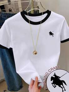 Resyla Women's Color Block Striped Print Embroidered Round Neck Short Sleeve T-Shirt - Multicolor - View 5