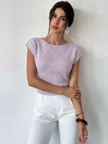 Firerie Elegant Loose Casual Versatile Sleeveless Knit Sweater Vest Going Out Tops Women,Tops For School In Fall/Winter - Violet Purple - View 5