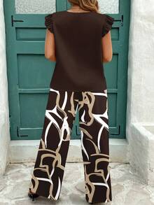 EMERY ROSE Casual Minimalist Plus Size Geometric Print 2 Pieces Set - Multicolor - View 2