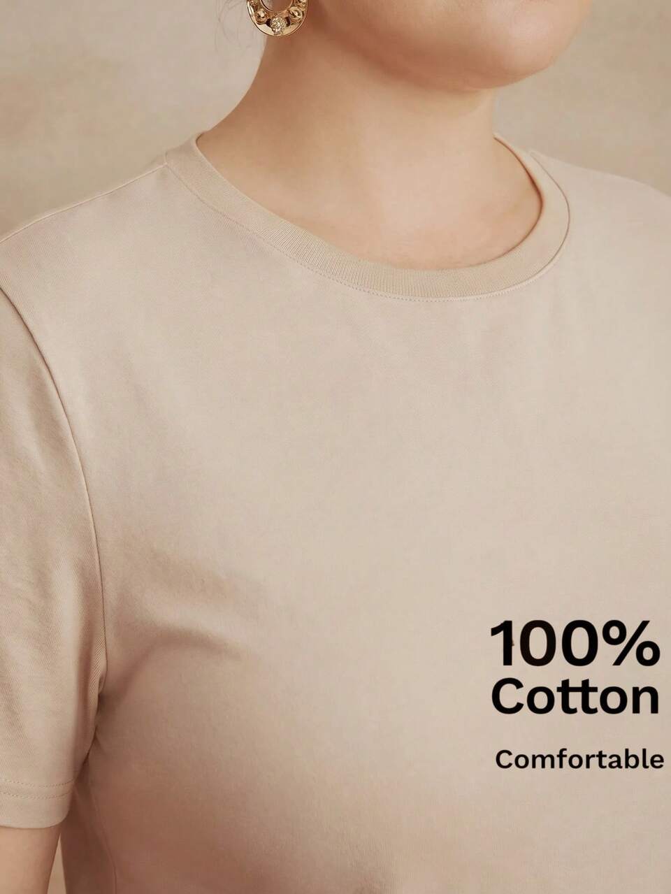 Anewsta Spring/Summer Minimalist Solid Color All-Match Versatile Plus Size Short Sleeve Comfortable Casual 100% Pure Cotton Women's Plus Size T-Shirt