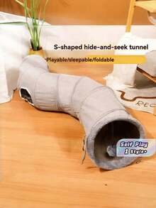 1pc Foldable Cat Tunnel S Shape Maze Large Extra Long Play Hide Cave For Indoor Cats Kittens Rabbits Ferrets Small Puppies With Hanging Ball Peekaboo Hole - Grey - View 1