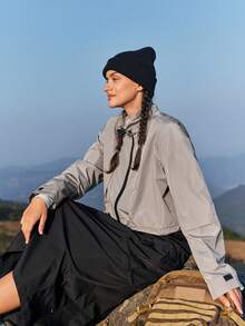 WanderVale Women's Softshell Hooded Outdoor Jacket Sports - Grey - View 3