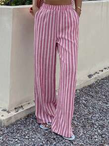 DAZY Women's Striped Elastic Waist Casual Pants - Pink - View 3