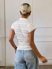 DAZY Women's Turtleneck Fitted Short Sleeve T-Shirt Y2K Cute Everyday White Summer - White - View 2