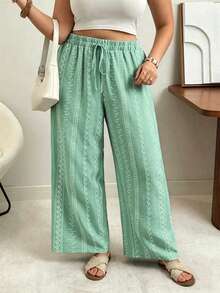 Ceyna Celana Panjang Cokelat Ukuran Besar Motif Musim Gugur Kasual Boho Serbaguna untuk Liburan, Pantai, dan Gym - Mint Green - View 4
