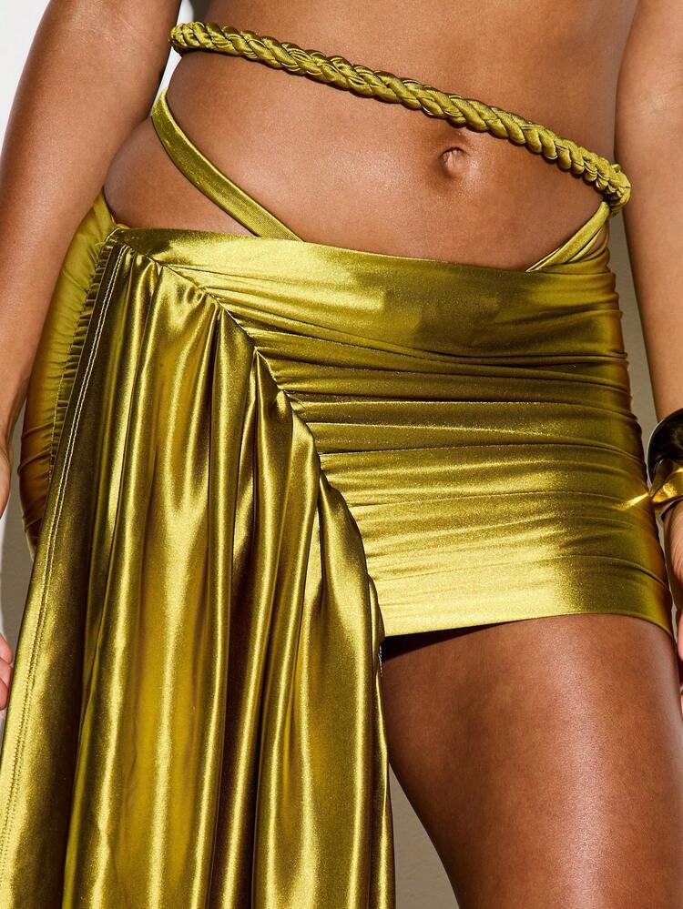 Ruched Side Drape Skirt With Asymmetric Hem