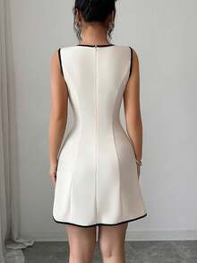 Elenzga Sleeveless Round Neck Color Block Fabric Patchwork Waist A-Line Elegant Romantic Dress For Women - Apricot - View 2