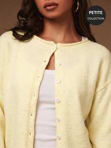 Athîral Petite Women's Petite Solid Color Off-Shoulder Long Sleeve Single-Breasted Casual Knit Cardigan, Suitable For Dating And Gatherings Office Pale Yellow Autumn - Yellow - View 1