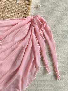 SHEIN Traje de baño de una pieza con decoración de concha fruncida y falda para niña preadolescente, adecuado para vacaciones en la playa, fiesta en la piscina, fiesta en la playa - Rosa - Ver 5
