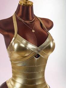 Amplova Women's One-Piece Swimsuit Gold Faux Bandage Style Sexy Avant-Garde Suitable For Vacation Wear Bathing Suits For Women - Gold - View 6