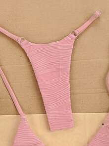 Swim Vcay 2026 Spring/Summer Women's Sexy Bikini, Triangle Cup Halter Neck, Pink With Small Flower Decor, High Cut, Adjustable, Suitable For Beach, Seaside, Pool - Pink - View 5