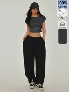 SHEIN PETITE Women's Sexy Solid Color Backless Cropped T-Shirt For Summer - Dark Grey - View 3