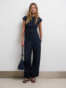 Nöista Women's All-Over Print Casual Versatile Daily Travel Long Pants - Navy Blue - View 3